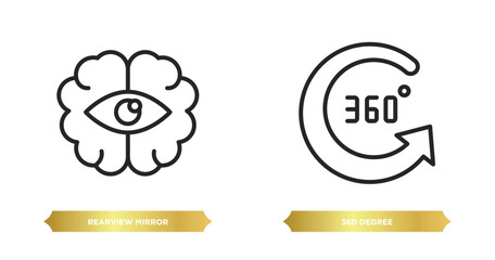 Poster - two editable outline icons from artificial intelligence concept. thin line icons such as rearview mirror, 360 degree vector.