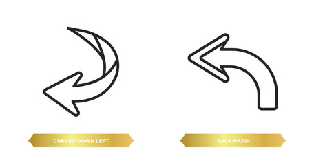 Wall Mural - two editable outline icons from arrows concept. thin line icons such as curved down left arrow, backward vector.