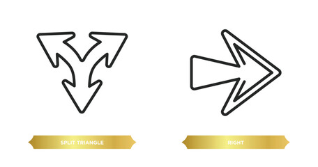Poster - two editable outline icons from arrows concept. thin line icons such as split triangle, right vector