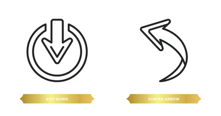 Poster - two editable outline icons from arrows concept. thin line icons such as exit down, curved arrow vect