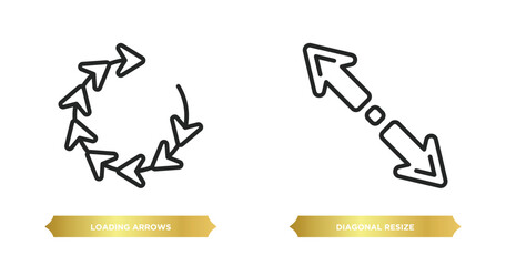 Poster - two editable outline icons from arrows concept. thin line icons such as loading arrows, diagonal res