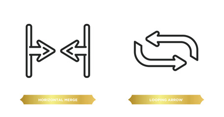 Poster - two editable outline icons from arrows concept. thin line icons such as horizontal merge, looping ar