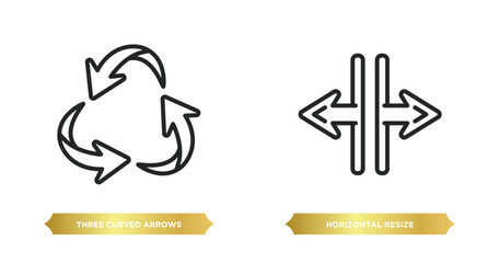 Poster - two editable outline icons from arrows concept. thin line icons such as three curved arrows, horizon