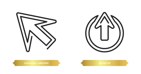 Poster - two editable outline icons from arrows concept. thin line icons such as diagonal arrows, enter up ve