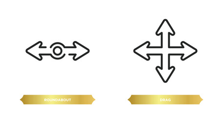 Poster - two editable outline icons from arrows concept. thin line icons such as roundabout, drag vector.