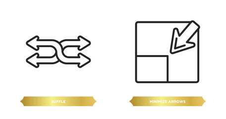 Poster - two editable outline icons from arrows concept. thin line icons such as suffle, minimize arrows vect