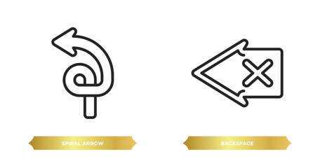 Poster - two editable outline icons from arrows concept. thin line icons such as spiral arrow, backspace vect