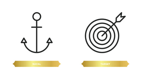Poster - two editable outline icons from army and war concept. thin line icons such as naval, target vector.