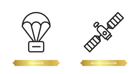 Poster - two editable outline icons from army and war concept. thin line icons such as parachute, military satellites vector.