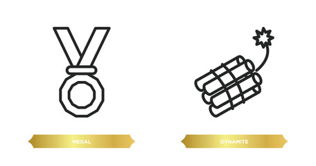 Poster - two editable outline icons from army and war concept. thin line icons such as medal, dynamite vector.