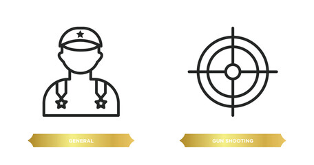 Poster - two editable outline icons from army and war concept. thin line icons such as general, gun shooting 