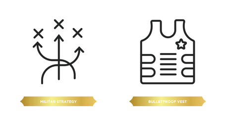 Poster - two editable outline icons from army concept. thin line icons such as militar strategy, bulletproof vest vector.