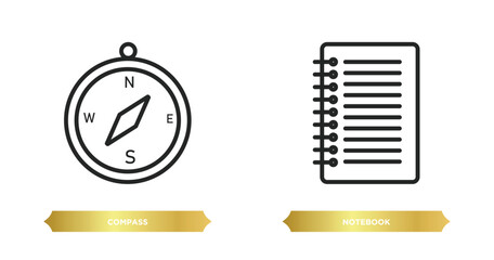 Poster - two editable outline icons from army concept. thin line icons such as compass, notebook vector.