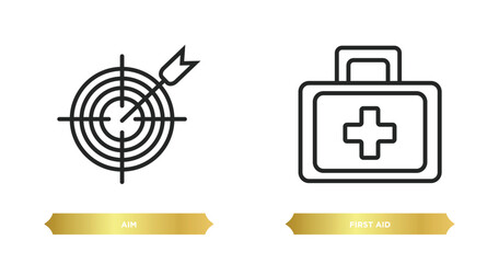 Poster - two editable outline icons from army concept. thin line icons such as aim, first aid vector.