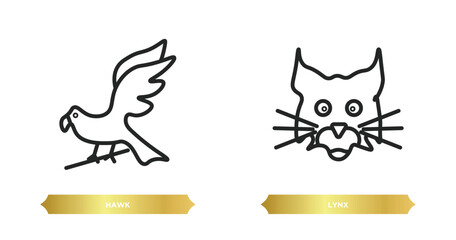 Poster - two editable outline icons from animals concept. thin line icons such as hawk, lynx vector.