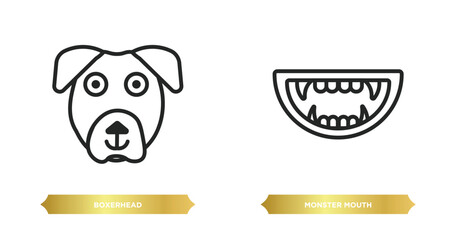 Poster - two editable outline icons from animals concept. thin line icons such as boxerhead, monster mouth vector.