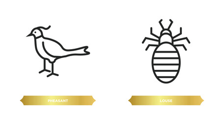 Poster - two editable outline icons from animals concept. thin line icons such as pheasant, louse vector.