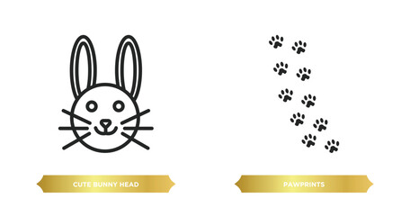 Poster - two editable outline icons from animals concept. thin line icons such as cute bunny head, pawprints vector.