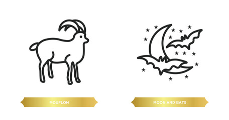 Poster - two editable outline icons from animals concept. thin line icons such as mouflon, moon and bats vector.