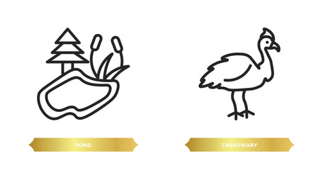 Poster - two editable outline icons from animals concept. thin line icons such as pond, cassowary vector.