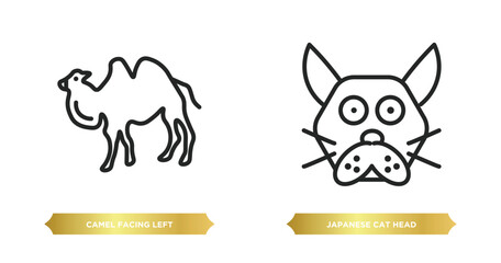 Poster - two editable outline icons from animals concept. thin line icons such as camel facing left, japanese cat head vector.