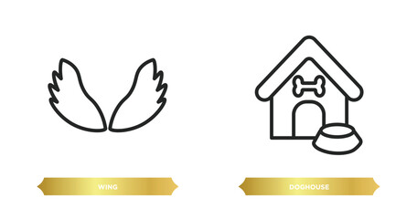 Poster - two editable outline icons from animals concept. thin line icons such as wing, doghouse vector.
