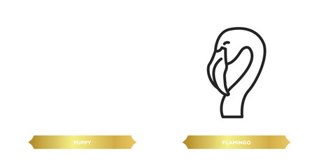 Poster - two editable outline icons from animals concept. thin line icons such as puppy, flamingo vector.