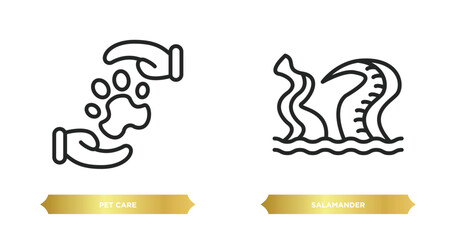 Canvas Print - two editable outline icons from animals concept. thin line icons such as pet care, salamander vector.