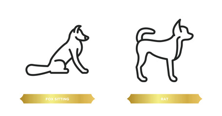 Poster - two editable outline icons from animals concept. thin line icons such as fox sitting, rat vector.