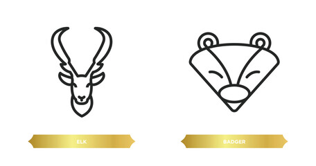 Poster - two editable outline icons from animals concept. thin line icons such as elk, badger vector.