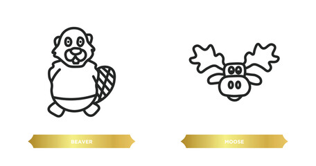 Poster - two editable outline icons from animals concept. thin line icons such as beaver, moose vector.