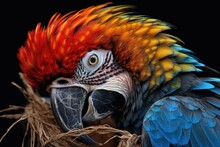 Close-up Of A Colorful Parrot Preening Its Feathers