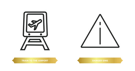 Poster - two editable outline icons from airport terminal concept. thin line icons such as train to the airport, danger sing vector.