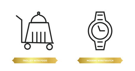 Aufkleber - two editable outline icons from airport terminal concept. thin line icons such as trolley with food, modern wirstwatch vector.