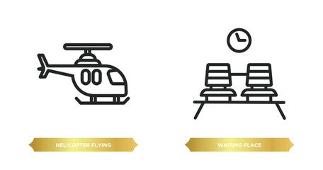Poster - two editable outline icons from airport terminal concept. thin line icons such as helicopter flying,