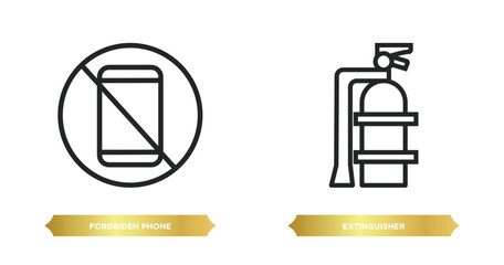 Poster - two editable outline icons from airport terminal concept. thin line icons such as forbbiden phone, extinguisher vector.