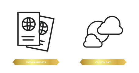 Poster - two editable outline icons from airport terminal concept. thin line icons such as two passports, cloudy day vector.