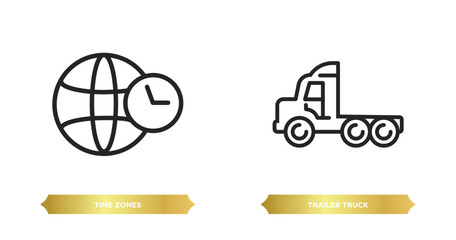 Poster - two editable outline icons from airport terminal concept. thin line icons such as time zones, trailer truck vector.