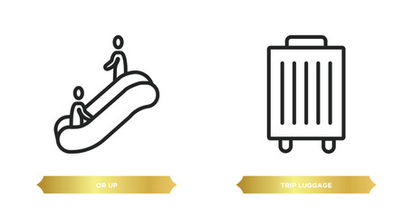 Poster - two editable outline icons from airport terminal concept. thin line icons such as or up, trip luggage vector.