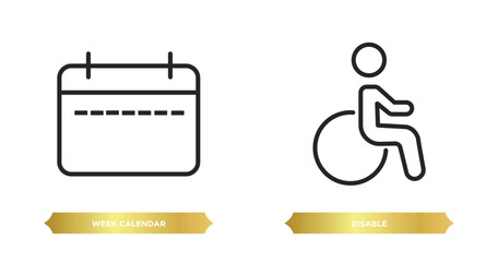 Poster - two editable outline icons from airport terminal concept. thin line icons such as week calendar, dis