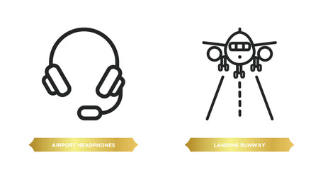 Poster - two editable outline icons from airport terminal concept. thin line icons such as airport headphones, landing runway vector.