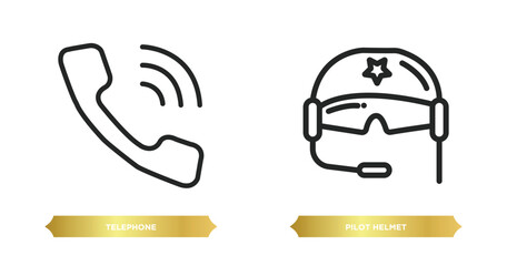 two editable outline icons from airport terminal concept. thin line icons such as telephone, pilot helmet vector.