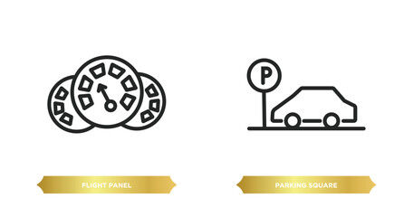 Poster - two editable outline icons from airport terminal concept. thin line icons such as flight panel, park
