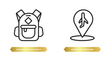 Poster - two editable outline icons from airport terminal concept. thin line icons such as book bag with pockets, airport placeholder vector.