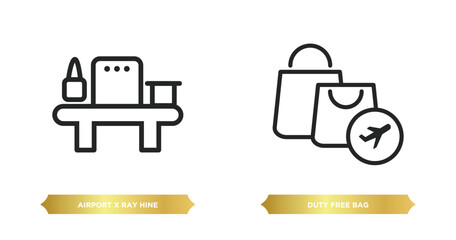 Poster - two editable outline icons from airport terminal concept. thin line icons such as airport x ray hine, duty free bag vector.