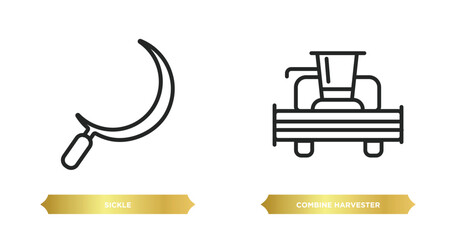 two editable outline icons from agriculture farming concept. thin line icons such as sickle, combine harvester vector.