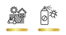 Two Editable Outline Icons From Agriculture Farming Concept. Thin Line Icons Such As Farm, Insecticide Vector.
