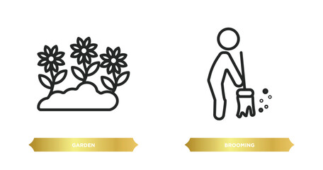 Poster - two editable outline icons from farming concept. thin line icons such as garden, brooming vector.