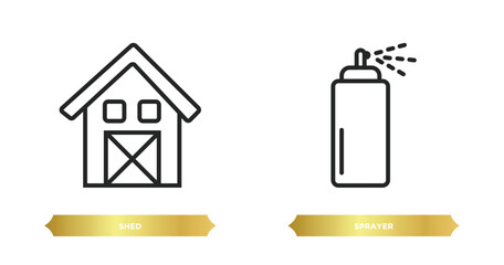 Poster - two editable outline icons from agriculture farming concept. thin line icons such as shed, sprayer vector.