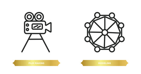 Poster - two editable outline icons from activity and hobbies concept. thin line icons such as film making, m